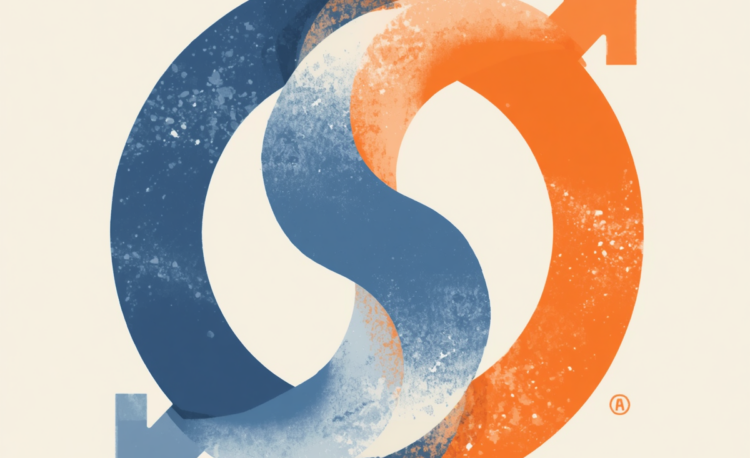Illustration conceptuelle représentant l'entrelacement des symboles de genre dans des nuances de bleu et d'orange, évoquant la déconstruction des stéréotypes pour notre formation lutte contre les discriminations